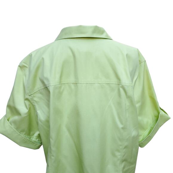 Chico's Yellow Green No Iron Button Down Short Sleeve Shirt Roll Tab Chicos 3 XL - Picture 13 of 16